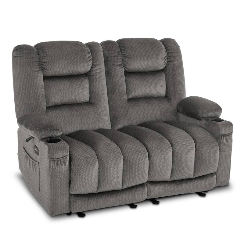 MCombo Power Reclining Loveseat Sofa with Heat and Massage, Fabric PR648