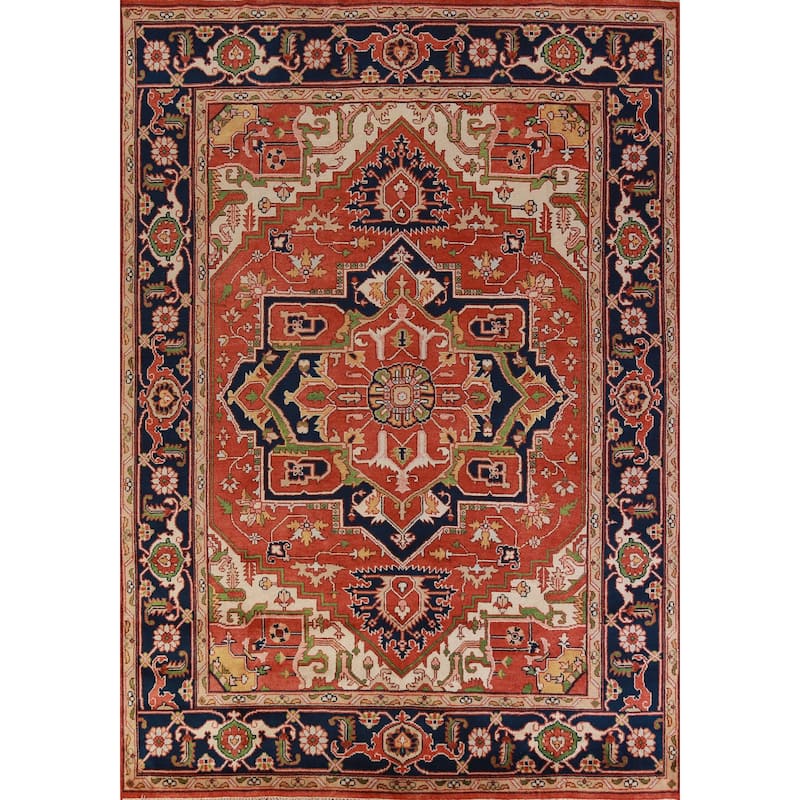 Hand Knotted Oriental 100% Wool Carpet Traditional Medallion Oranges & Rust Heriz (serapi) Area Rug - 12' 0'' X 9' 0''