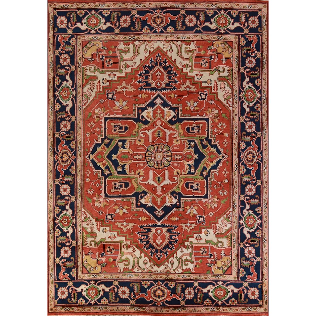 Hand Knotted Oriental 100% Wool Carpet Traditional Medallion Oranges & Rust Heriz (serapi) Area Rug - 12' 0'' X 9' 0''