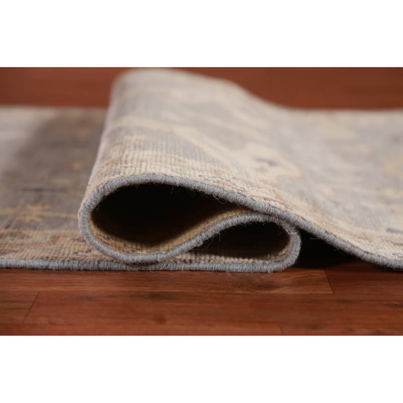 Hand Knotted Oriental 100% Wool Carpet Transitional All-Over Greys & Charcoal Oushak Runner Rug - 12' 1'' X 3' 0''
