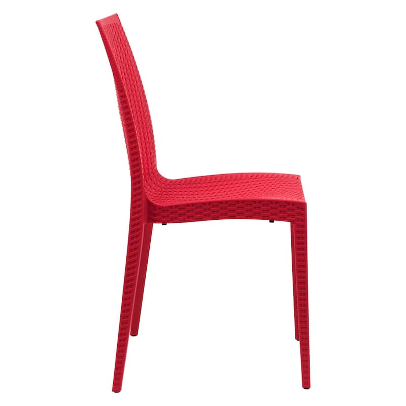 Outdoor Patio Dining Chairs, Set of 4 Stackable Polypropylene Chairs with Woven Design for Garden, Deck, or Pool