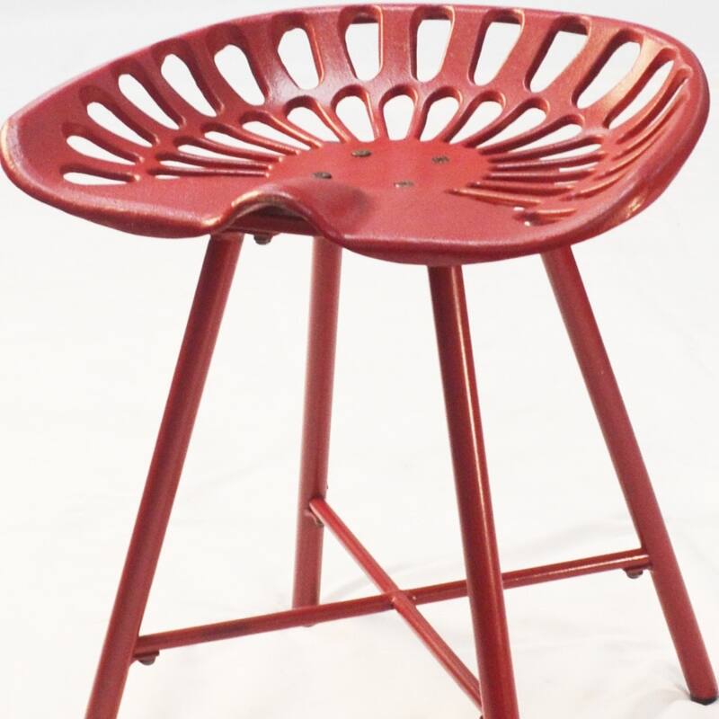 18" Vintage Iron Bucket Seat Stool with 4-Leg Base and Backless Farmhouse Accent Chair for Living Room - 17.5"H x 18"W x 14.5"D