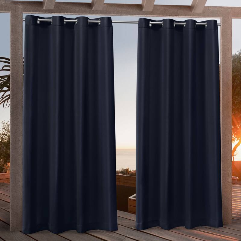 Nicole Miller Canvas Outdoor Curtain Panel Pair - 54x108 - Navy Blue
