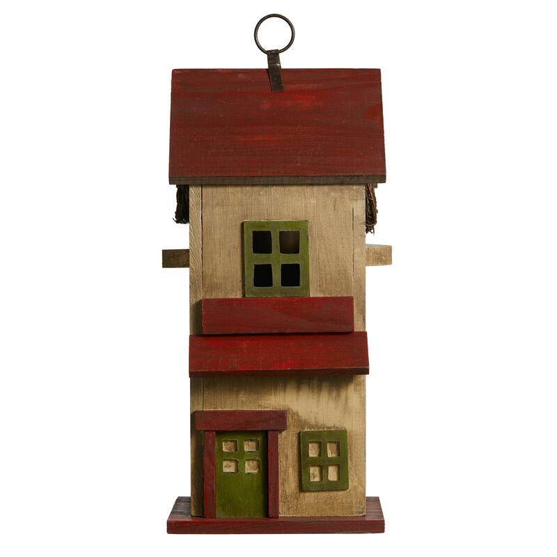 Glitzhome 14.25"H Solid Wood Cottage Decorative Garden Birdhouse - 6.75''L X 5.50''W X 14.25''H