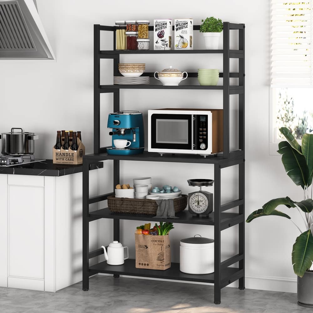 Brown/ Black 5-Tier Industrial Kitchen Bakers Rack Microwave Stand with Hutch,White Modern Kitchen Utility Storage Shelf