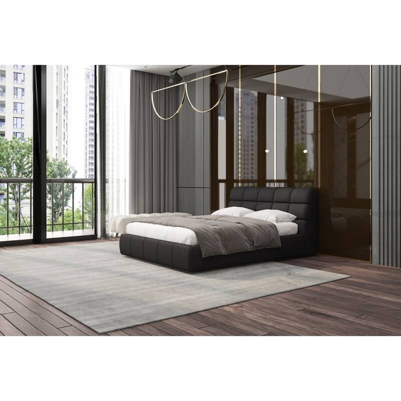 Queen Upholstered Bed - Dark Grey Padded Headboard & Base - Modern Bedroom Furniture