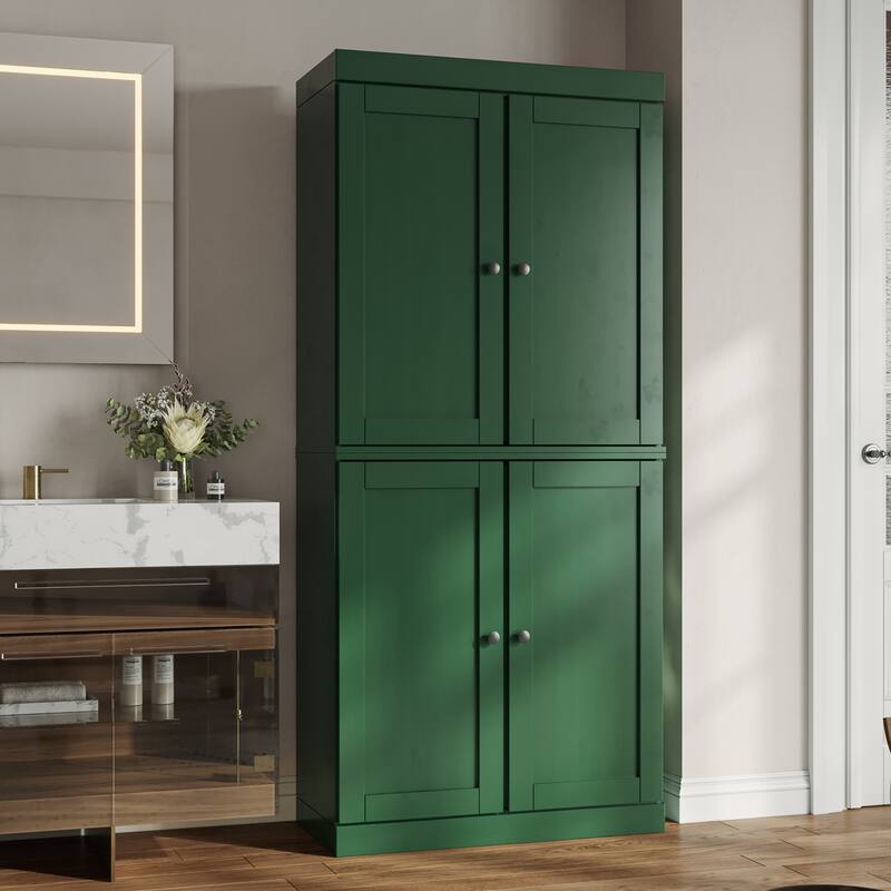 Palace Imports 100% Solid Wood Bathroom Storage Cabinet, Shaker Doors, 2 Drawers, Adjustable Shelves, 32" Wide, 71.5" Tall