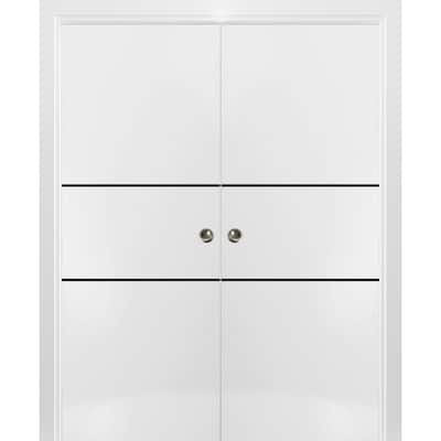 French Double Pocket Doors 36x80 Planum 0014 White Silk Kit Trims Rail