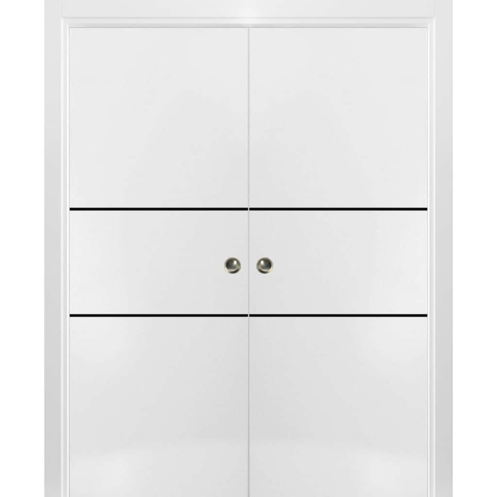 French Double Pocket Doors 36x80 Planum 0014 White Silk Kit Trims Rail