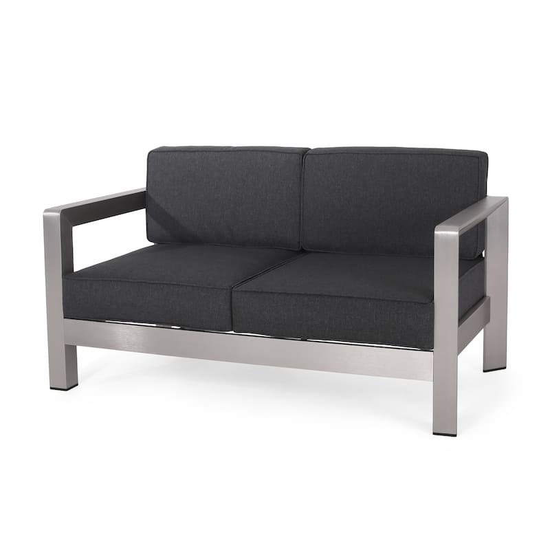 Aviara Outdoor Aluminum Loveseat with Cushions by Christopher Knight Home