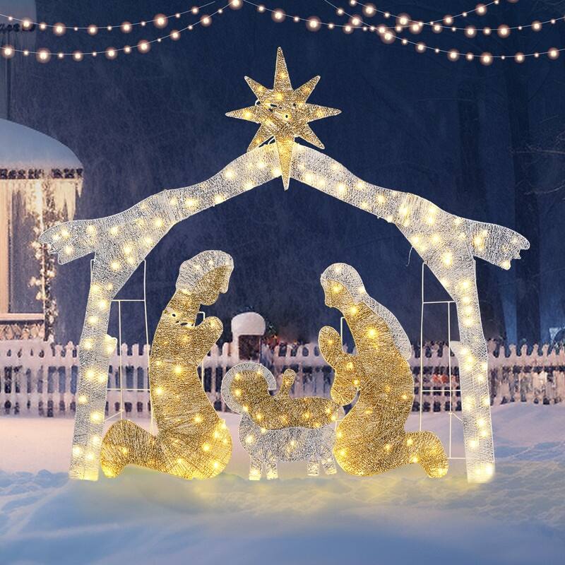 6ft Brown Roof LED Lights Nativity Scene Garden Jesus Decoration