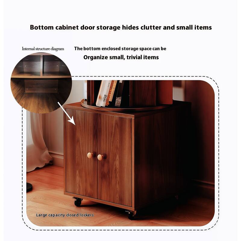 360° Rotating 5-Tier Bookshelf - Compact Corner Design with Storage Drawer for Bedroom/Living Room‌