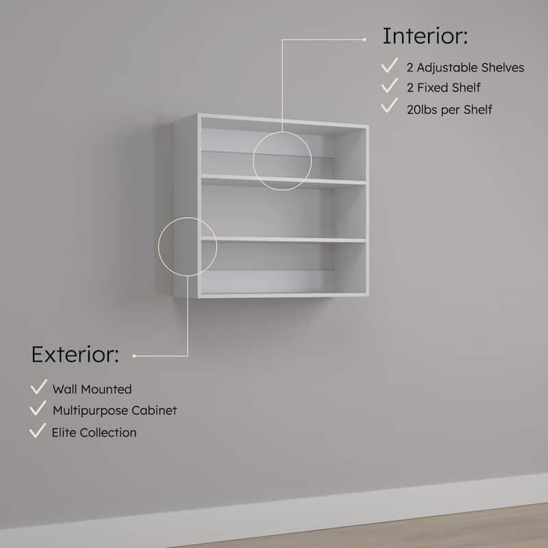 Prepac Elite 32"W Upper Cabinet, White Pantry Kitchen Storage Cabinet, Laundry Room Cabinet with 2 Adjustable Shelves