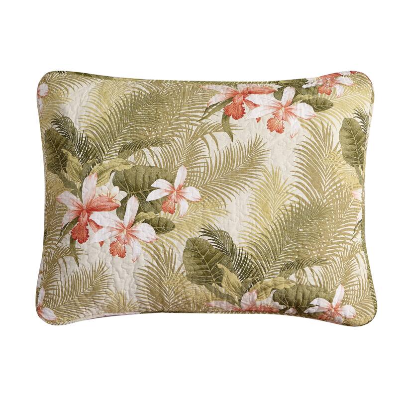 Tommy Bahama Tropical Orchid Green Cotton Reversible Quilt Set