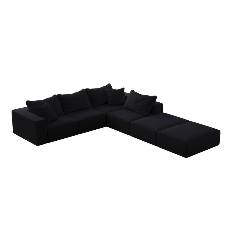 Modular L Shaped Sectional Sofa with Ottoman, Oversized Chenille Cloud Sofa, Upholstered 6 Seater Sofa with 6 Pillows