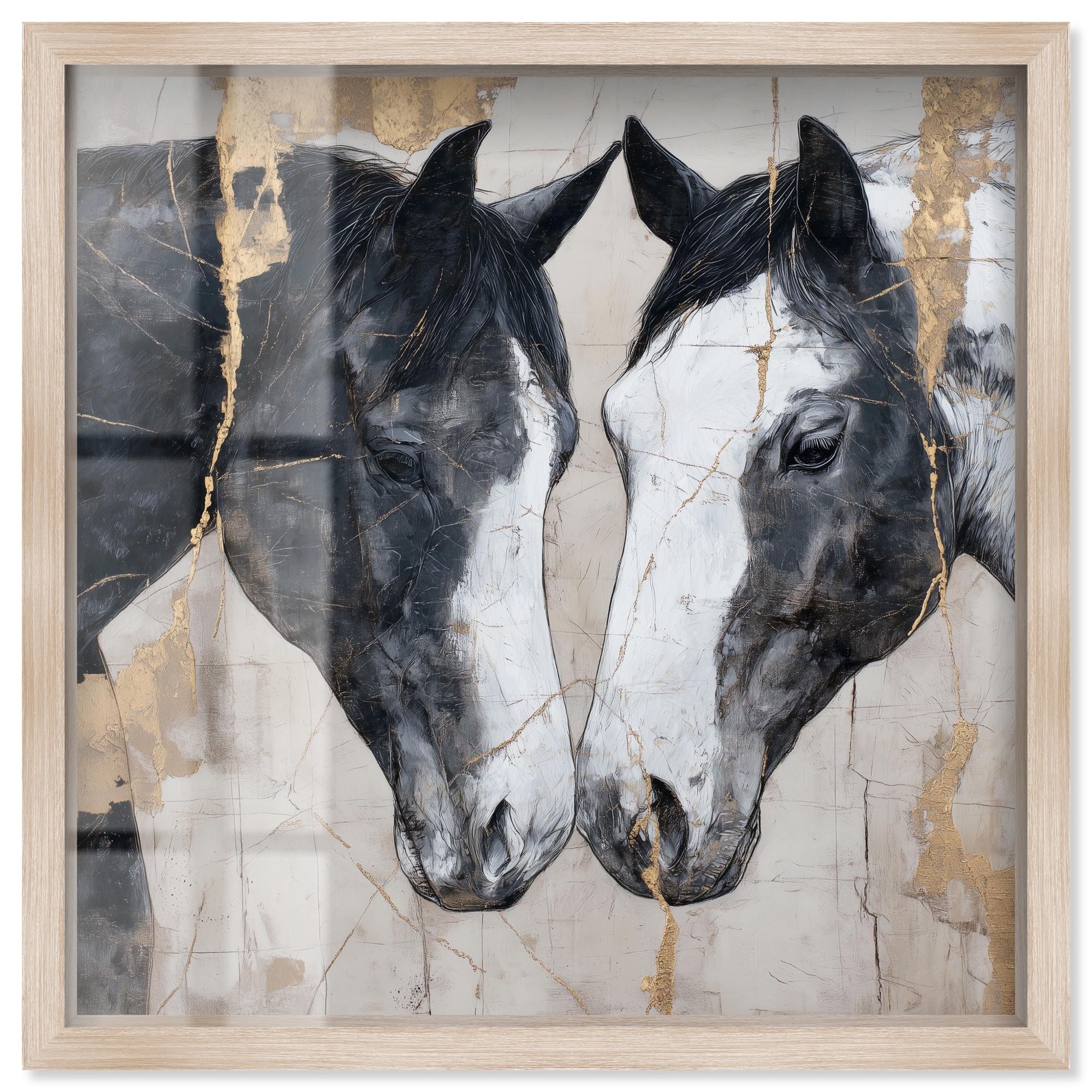 Kintsugi Horses I Rustic Wall Art Shadowbox Print by Art Remedy