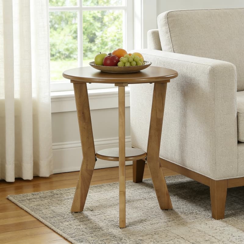 2-Tier Round Wood Side Table for Bedroom & Living Room
