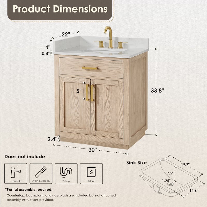 Altair Gavino Bath Vanity with Grain White Composite Stone Top, no Mirror