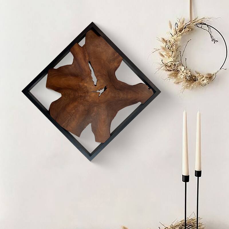 Greenage Teak Wall Decor Abstract Live Edge Wall Sculpture - 27.5" x 27.5"x 2.36"
