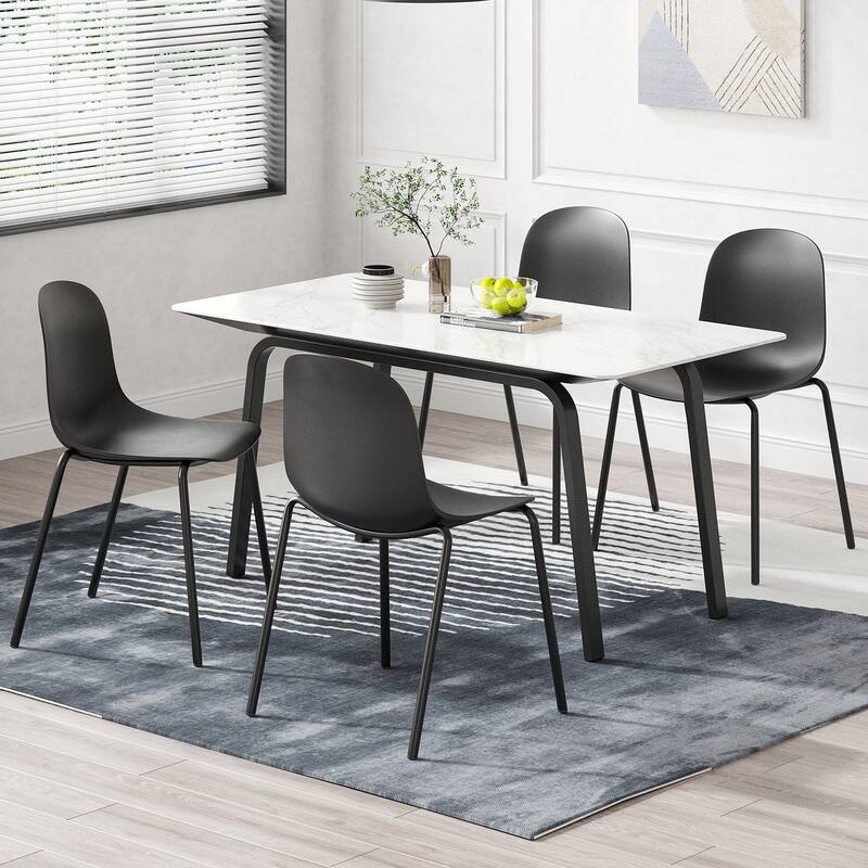Modern Plastic Stackable Dining Chair Set of 4 with Metal Legs for Indoor or Outdoor