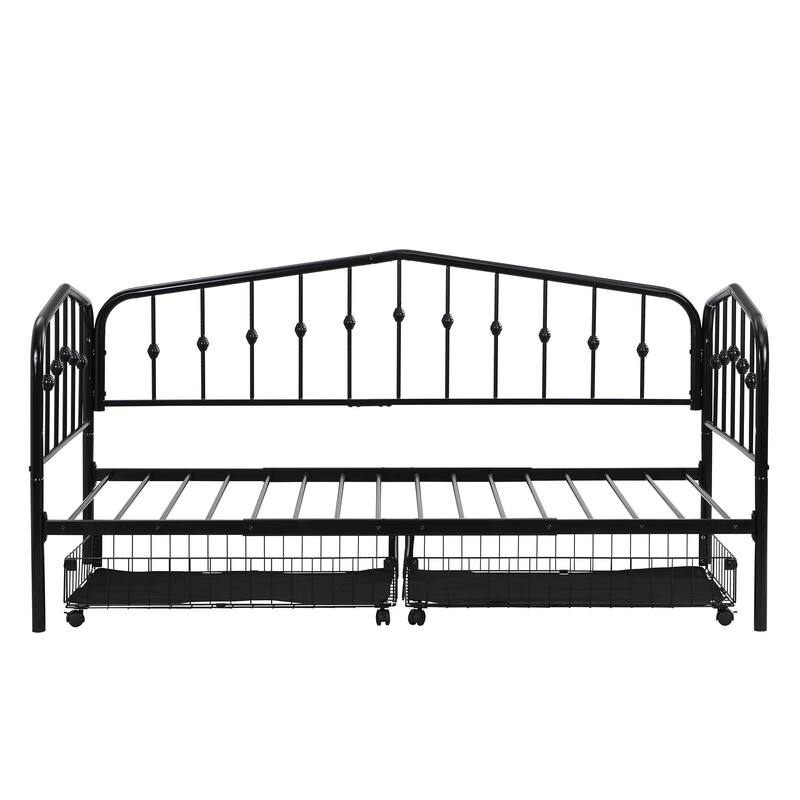 HomeRoots Black Metal Twin Bed Frame With Drawers