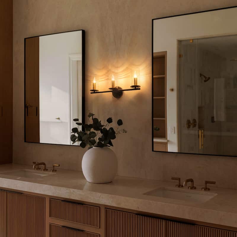 3-Light Industrial Wall Sconce with Clear Cylindrical Glass Shade