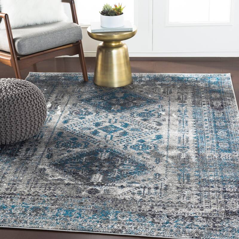 Artistic Weavers Evry Vintage Heriz Area Rug - 6'7" Square - Light Grey