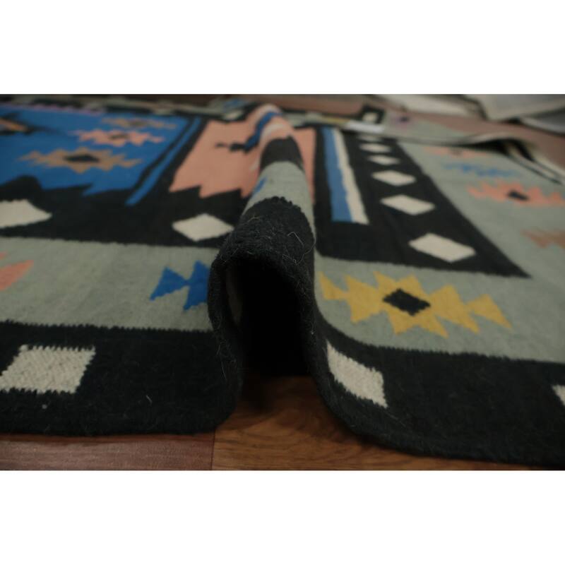 Hand Woven Oriental 100% Wool Carpet Southwestern Tribal Multi-Colored Kilim Area Rug - 10' 0'' X 5' 2''