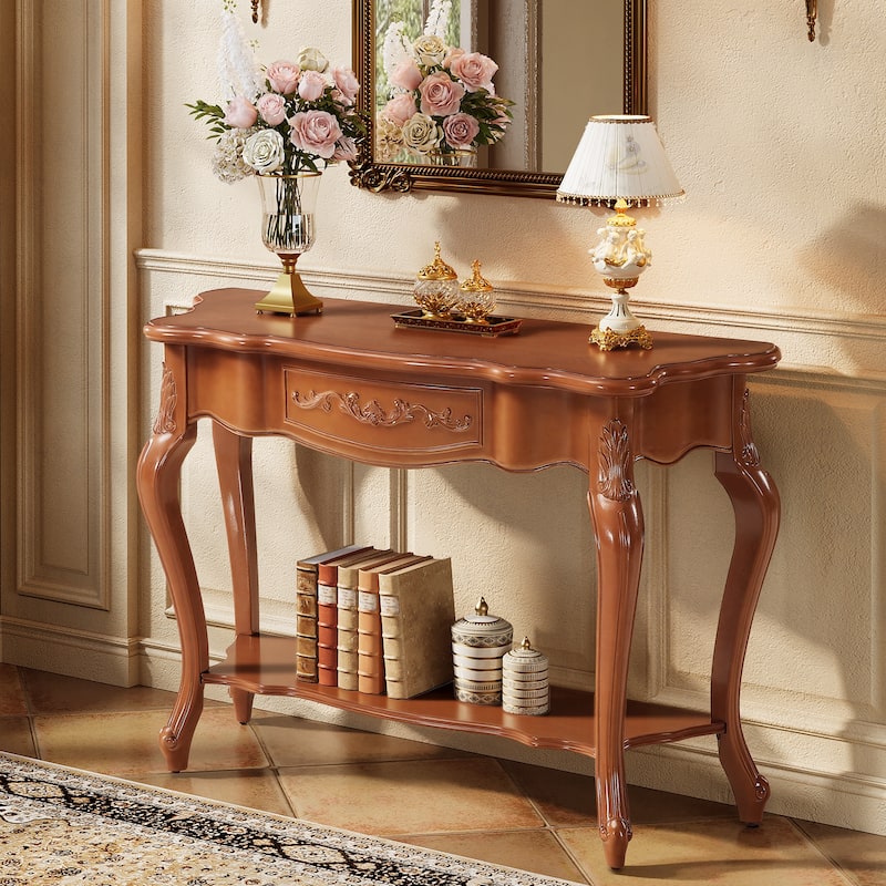 Mid-Century Modern Vintage Console Table with Shelf