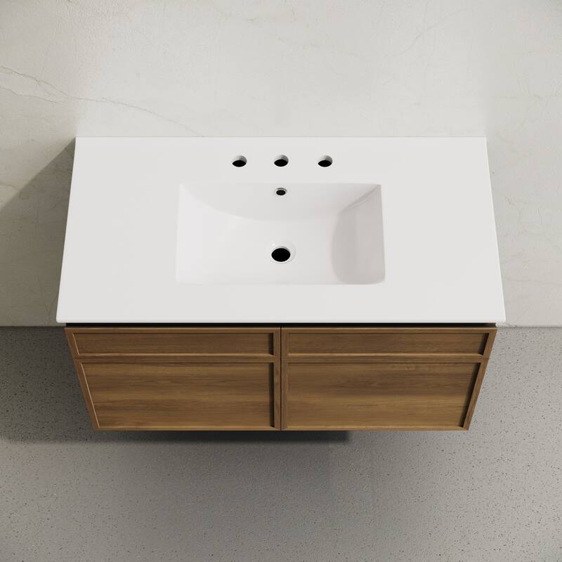 St. Tropez 36" Wall-Mounted Bathroom Vanity In Brown Oak With 3-Hole Widespread Sink Top - 36