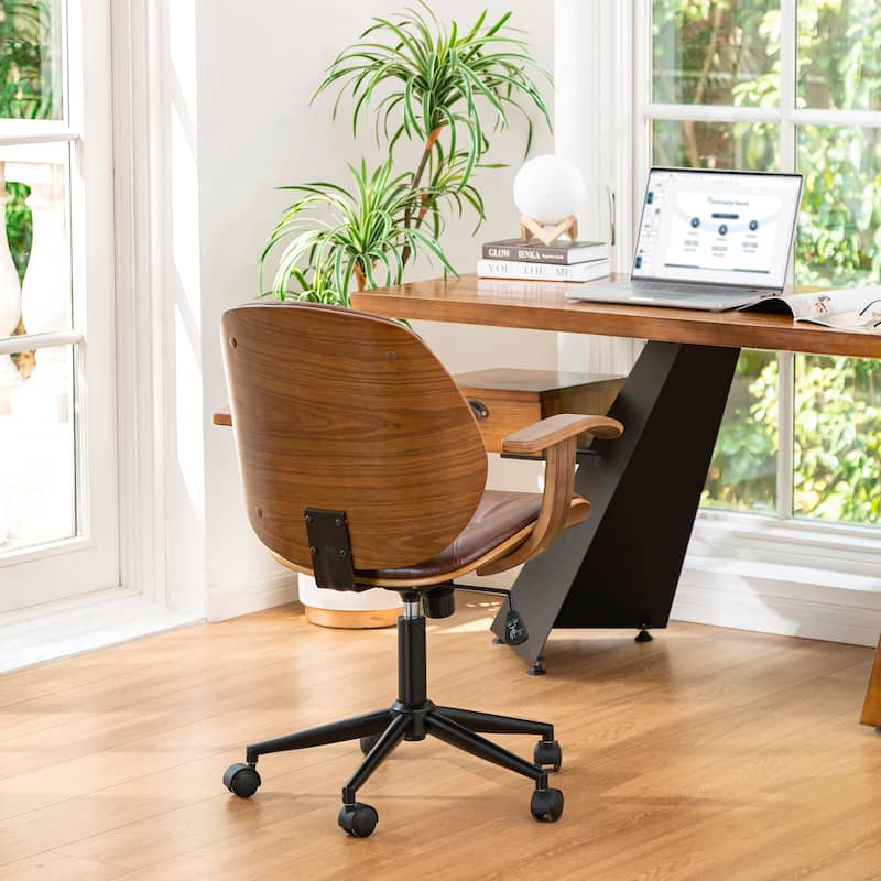 Glitzhome Modern Ergonomic Faux Leather Gaslift Adjustable Swivel Office Task Chair