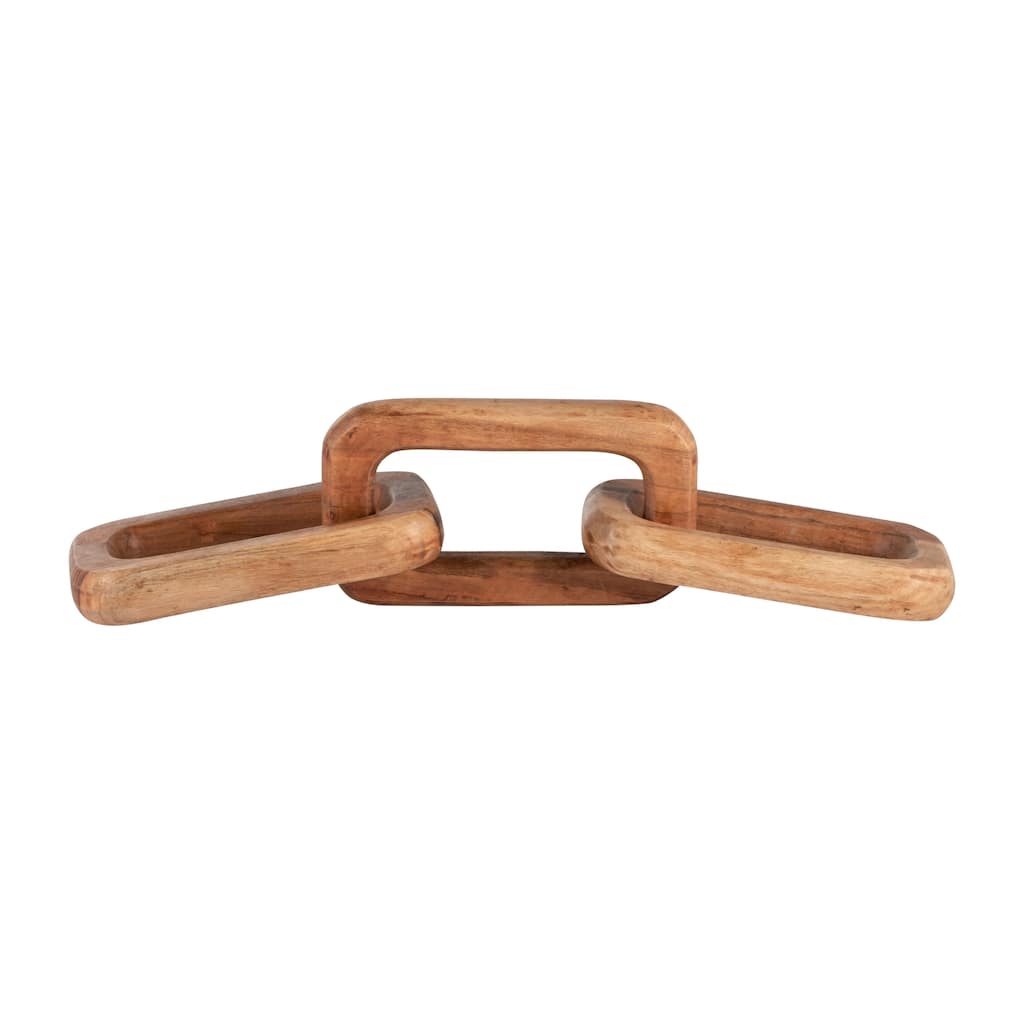 17" Wooden Chain Sculpture Decor Contemporary Rustic Brown Home or Office Table Decor Decorative Chain Statue For