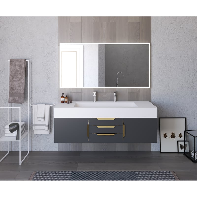 Nile 60" Wall Mounted Bathroom Vanity Set w/ White Top