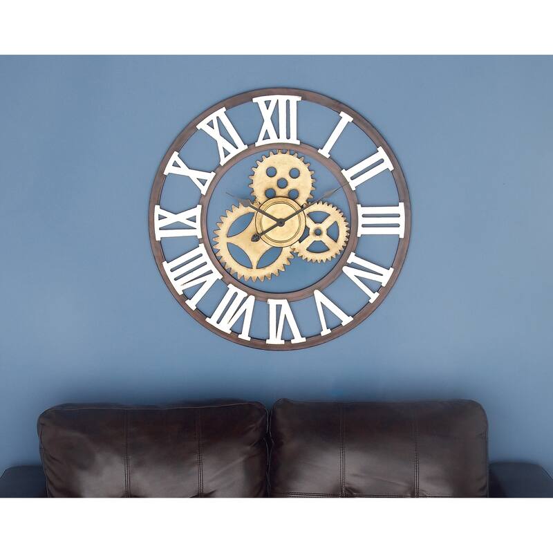 Brown Metal Gear Decorative Wall Clock - Multi