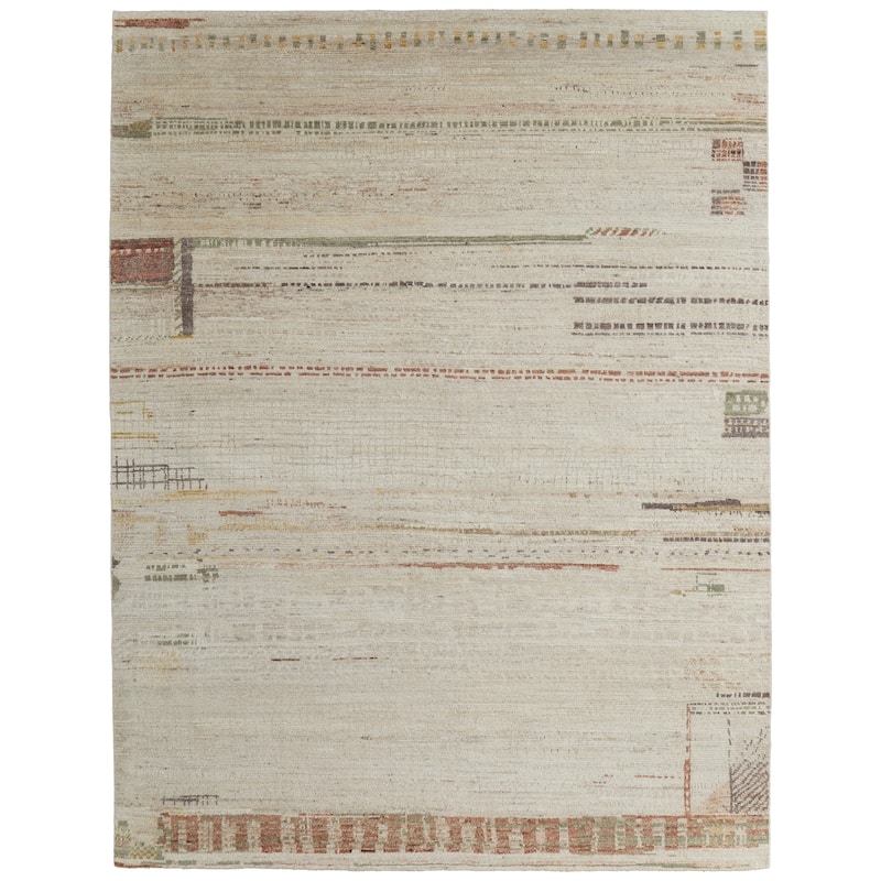 Grand Bazaar Devora Hand Knotted Abstract Modern Area Rug - 7'9" x 9'9" - Tan/Red/Green