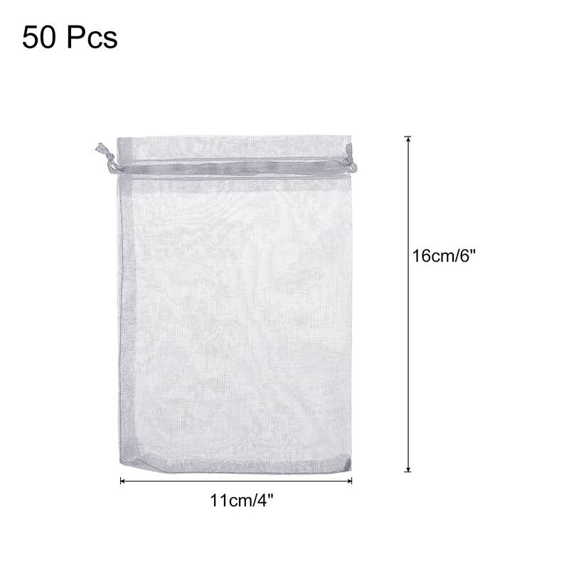 50pcs Organza Bags Drawstring Favor Pouches Sheer Mesh Bag for Gift - Grey - 4 inch x 6 inch