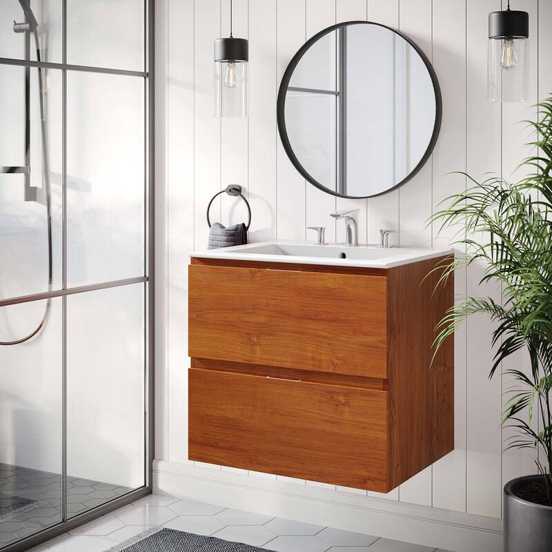 Scenic 24" Wall-Mount Bathroom Vanity - Cherry White