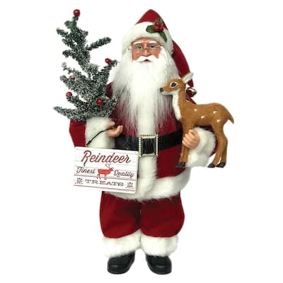 16" Standing "Reindeer Treats" Santa Claus Christmas Figure with Pine Tree