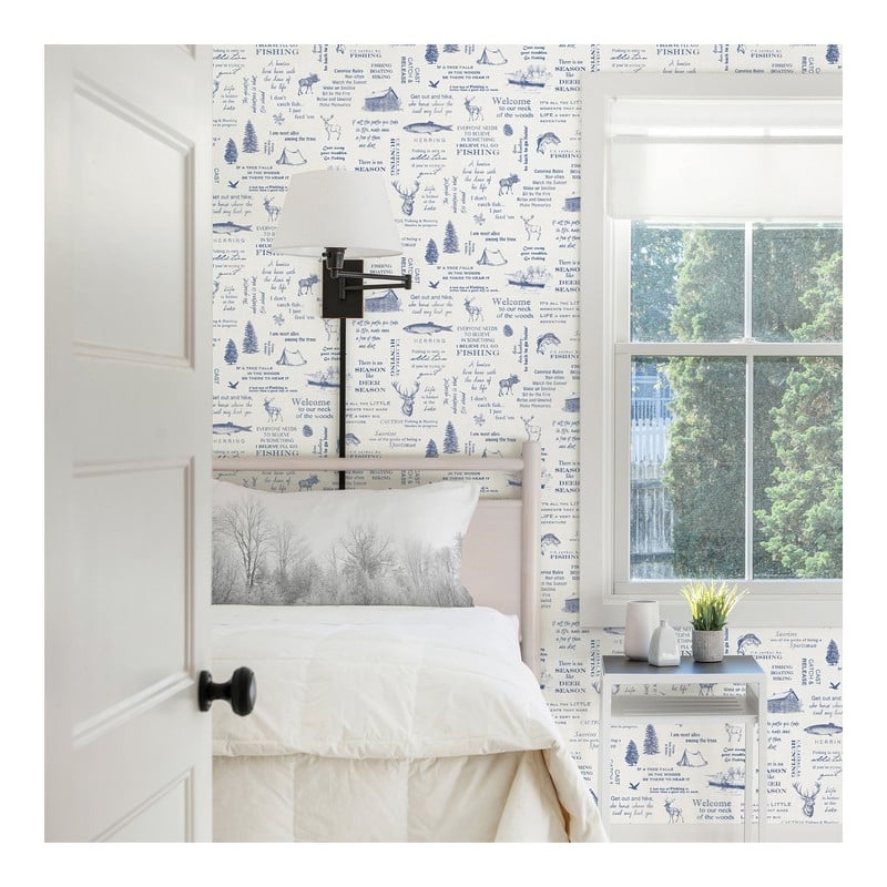 Chesapeake North Hills Navy Camping Quotes Wallpaper - 20.5 x 396 x 0.025