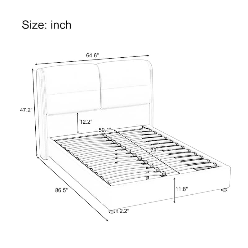 Upholstered Hydraulic Queen Size Platform Bed with Lift Up Storage and Sensor LED Lights