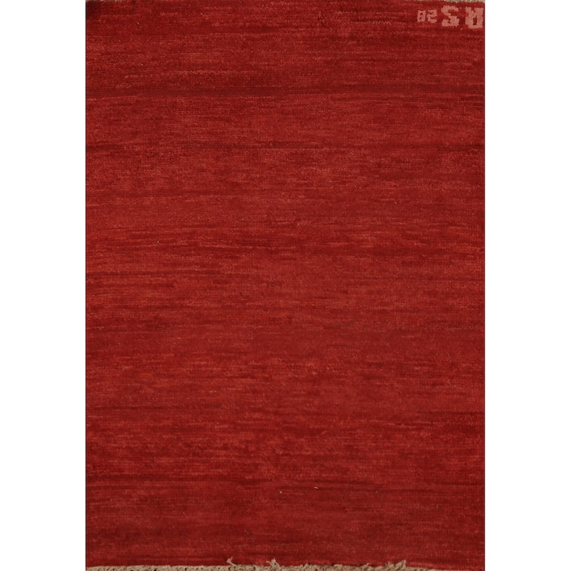 Modern Gabbeh Oriental Foyer Rug Handmade Red Wool Carpet - 1'10"x 2'10"