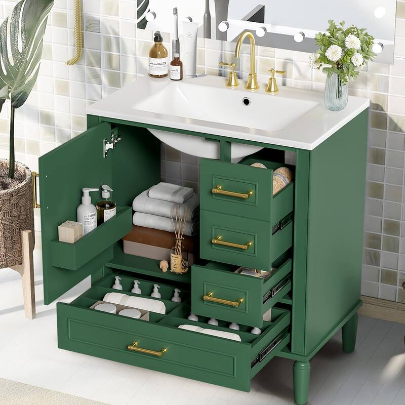 30" Bathroom Vanity with Ceramic Sink,Ample Storage Cabinet for Bathroom