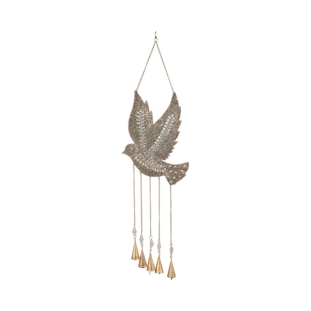 Metal Glass Wind Chime Mosaic Dove Metallic Finish - 36" Silver - 10" x 1" x 36"