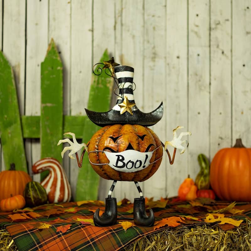 22" Tall Jack-O-Lantern with Face Mask - 17.75" L x 10" W x 22" H