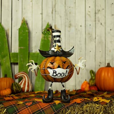 22" Tall Jack-O-Lantern with Face Mask - 17.75" L x 10" W x 22" H