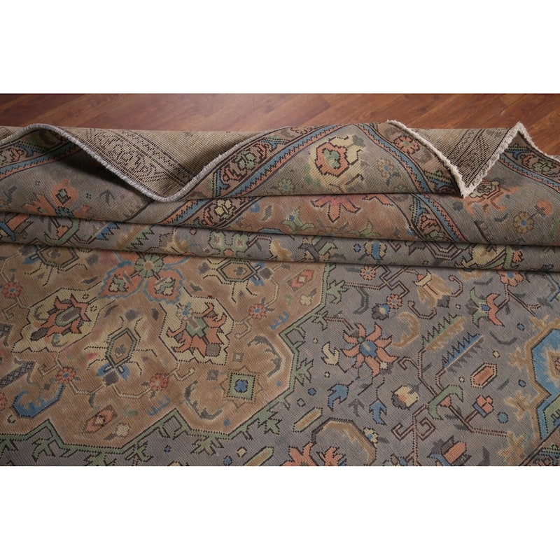 Gray Tabriz Persian Vintage Rug Hand-Knotted Wool Carpet - 8'0"x 10'10"