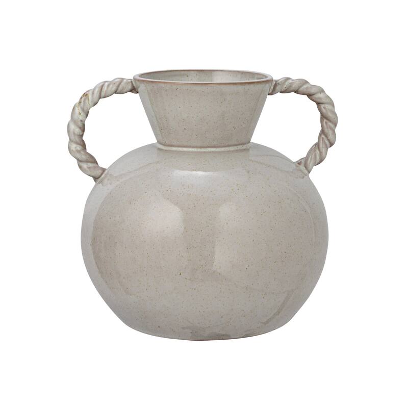Stoneware Vase with Twisted Handles and Reactive Glaze