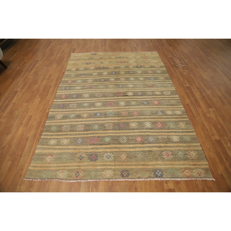 Hand Woven Oriental 100% Wool Carpet Southwestern Tribal Multi-Colored Kilim Area Rug - 8' 5'' X 5' 10''