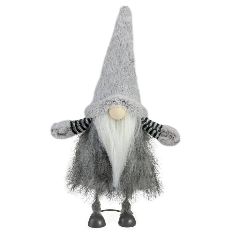 Bouncing Gnome with Shaggy Beard Christmas Figure - 17" - Gray and Black