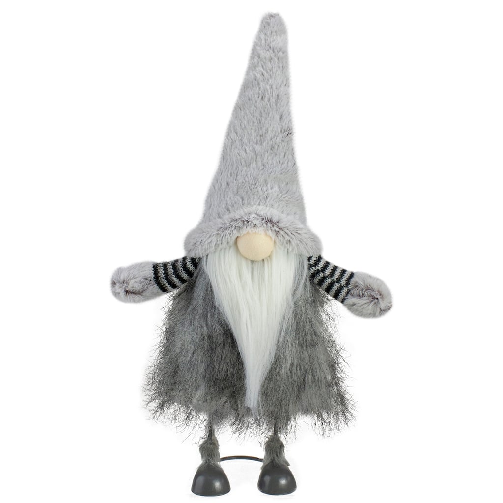 Bouncing Gnome with Shaggy Beard Christmas Figure - 17" - Gray and Black